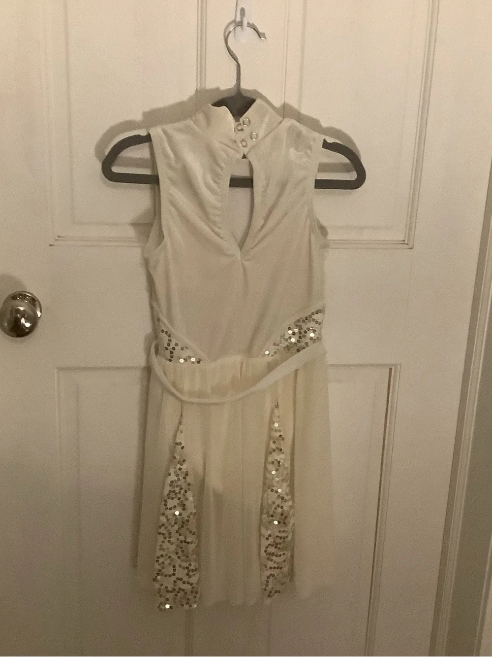 Sleeveless Cream dance costume with Sequin Accents